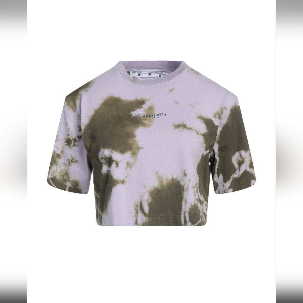 Off-White Purple & Green Tir Dye T-shirt With Rhinestone Branding